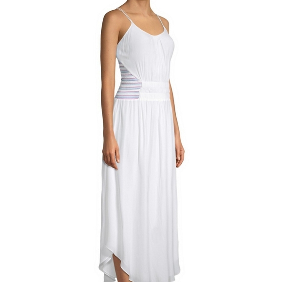 Ramy Brook Coral smocked striped white midi beach  sundress sleeveless Medium - Picture 6 of 10